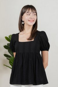 Eudora Swiss Dots Cotton Babydoll Top In Black
