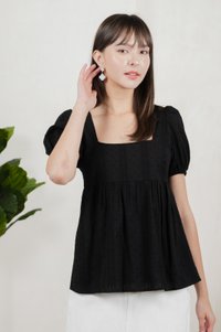 Eudora Swiss Dots Cotton Babydoll Top In Black