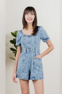Decima Panelled Button Denim Romper