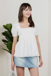 Eudora Swiss Dots Cotton Babydoll Top In White