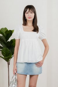 Eudora Swiss Dots Cotton Babydoll Top In White