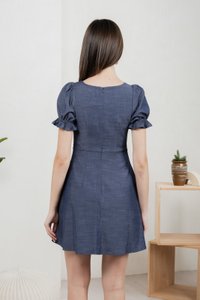 Bonita Ribbon Button Pleated Dress In Midnight Blue