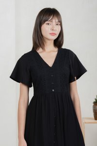 Murphy Eyelet Button Midi Dress In Black