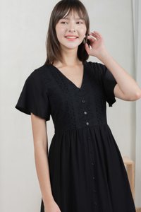Murphy Eyelet Button Midi Dress In Black