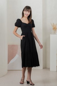 Enchant Embroidered Empire Midi Dress In Black