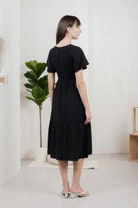 Murphy Eyelet Button Midi Dress In Black