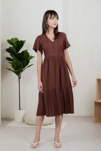 Murphy Eyelet Button Midi Dress In Brown