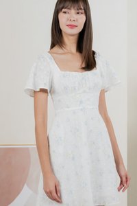 Inessa Floral Eyelet Empire Dress In Blue (XS)