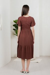 Murphy Eyelet Button Midi Dress In Brown