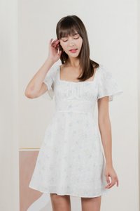 Inessa Floral Eyelet Empire Dress In Blue (XS)