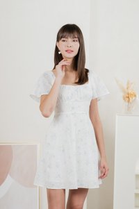 Inessa Floral Eyelet Empire Dress In Blue (XS)