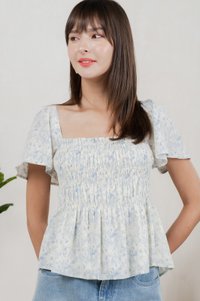 Kismet Printed Smocked Top In White