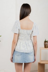 Kismet Printed Smocked Top In White