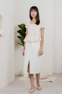Gaia Floral Embroidery Babydoll Top In Cream (XS)