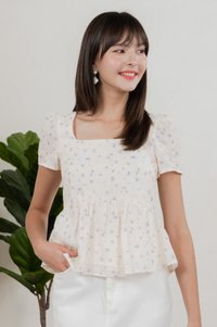 Gaia Floral Embroidery Babydoll Top In Cream (XS)