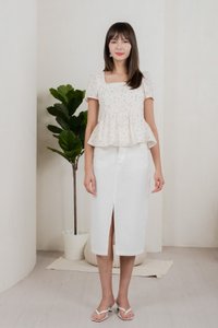 Gaia Floral Embroidery Babydoll Top In Cream (XS)