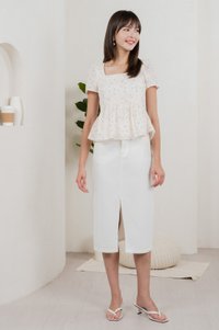 Gaia Floral Embroidery Babydoll Top In Cream (XS)