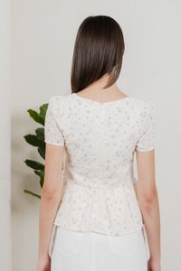 Gaia Floral Embroidery Babydoll Top In Cream (XS)