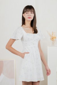 Inessa Floral Eyelet Empire Dress In Blue (XS)