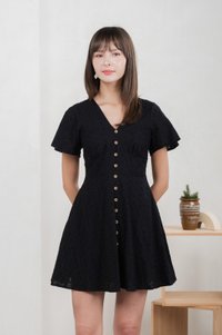 Era Eyelet Buttons Dress In Black