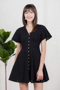Era Eyelet Buttons Dress In Black