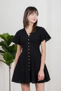 Era Eyelet Buttons Dress In Black