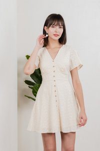 Era Eyelet Buttons Dress In Cream