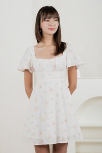 Inessa Floral Eyelet Empire Dress In Pink
