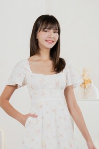 Inessa Floral Eyelet Empire Dress In Pink