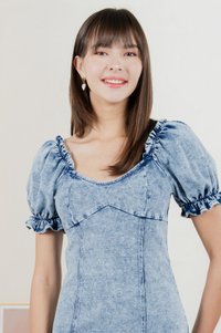 Dolly Denim Panelled Dress In Acid Wash