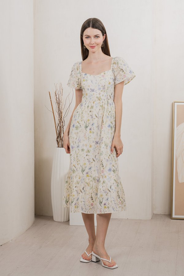 Autumn Garden Eyelet Midi Dress In Lavender