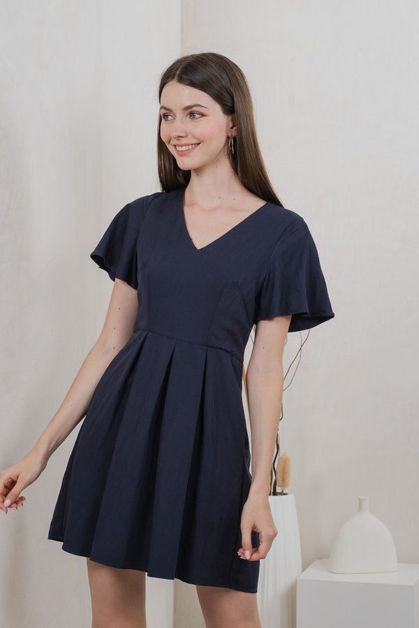 Milica Pleated Sleeve Dress In Navy