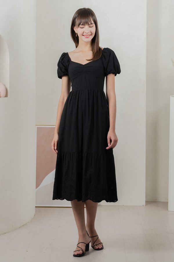 Enchant Embroidered Empire Midi Dress In Black