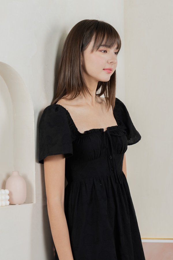 Brilliant Broderie Ribbon Midi Dress In Black