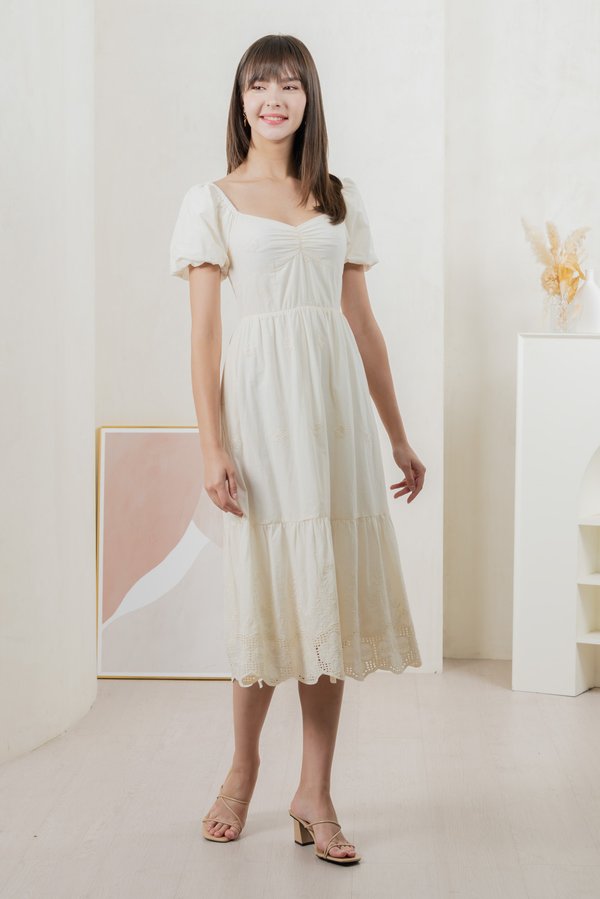 Enchant Embroidered Empire Midi Dress In Cream