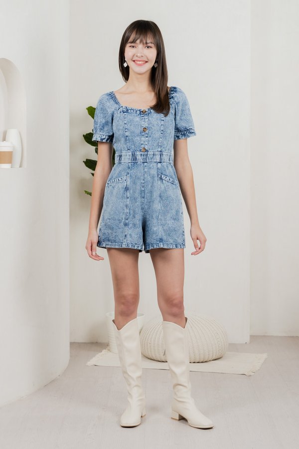 Decima Panelled Button Denim Romper
