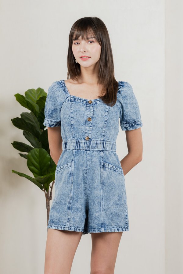 Decima Panelled Button Denim Romper