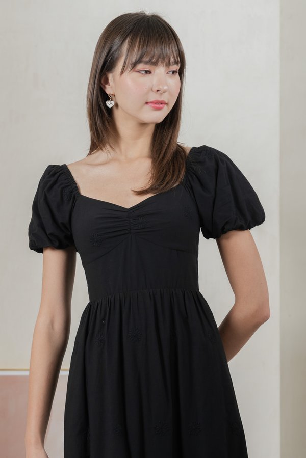 Enchant Embroidered Empire Midi Dress In Black