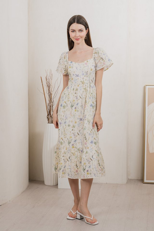 Autumn Garden Eyelet Midi Dress In Lavender
