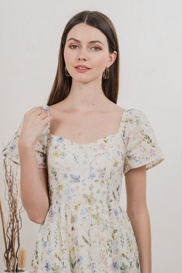 Autumn Garden Eyelet Midi Dress In Lavender