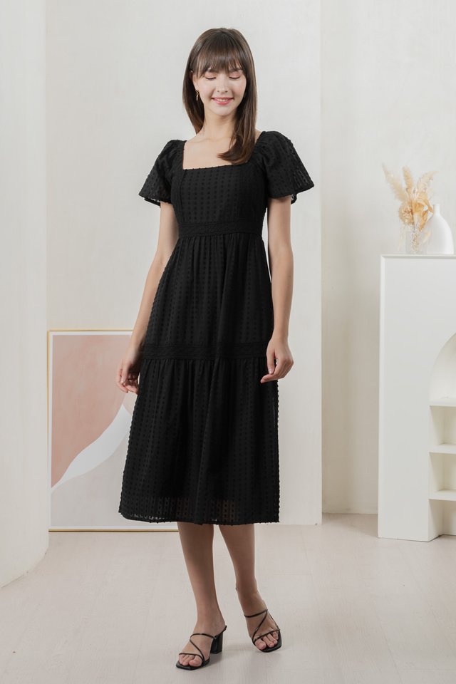 Saskia Crochet Midi Dress In Black