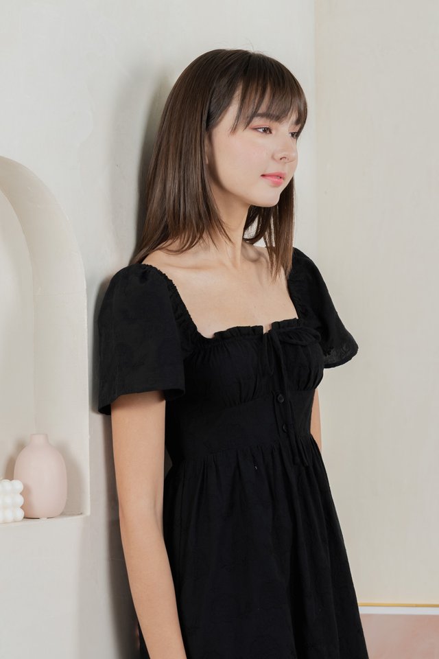 Brilliant Broderie Ribbon Midi Dress In Black