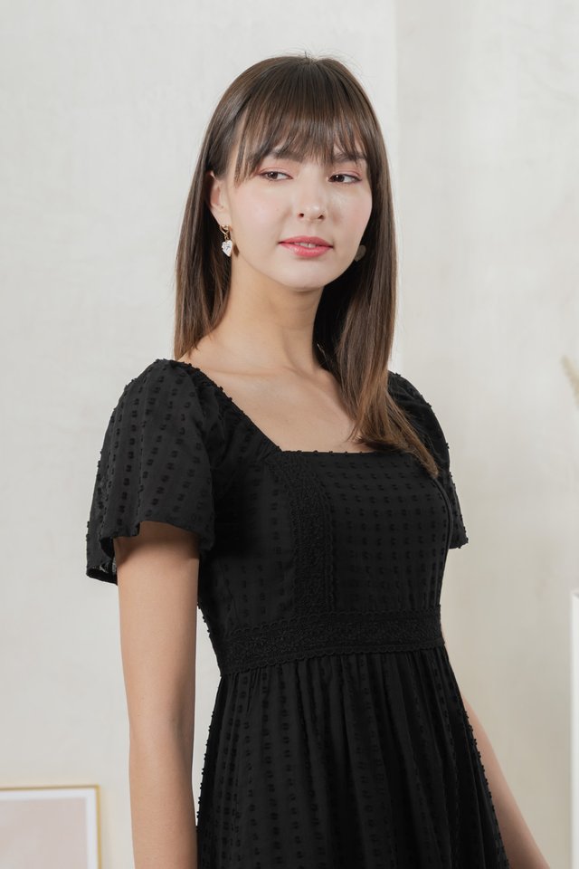 Saskia Crochet Midi Dress In Black