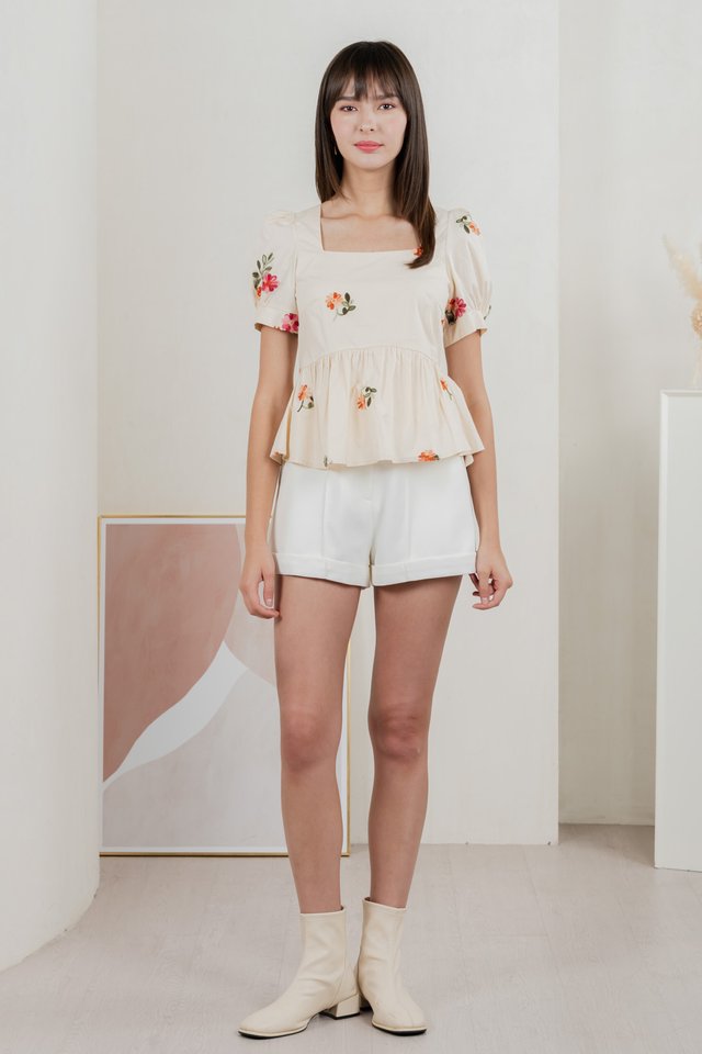 Foxglove Embroidery Babydoll Top In Cream