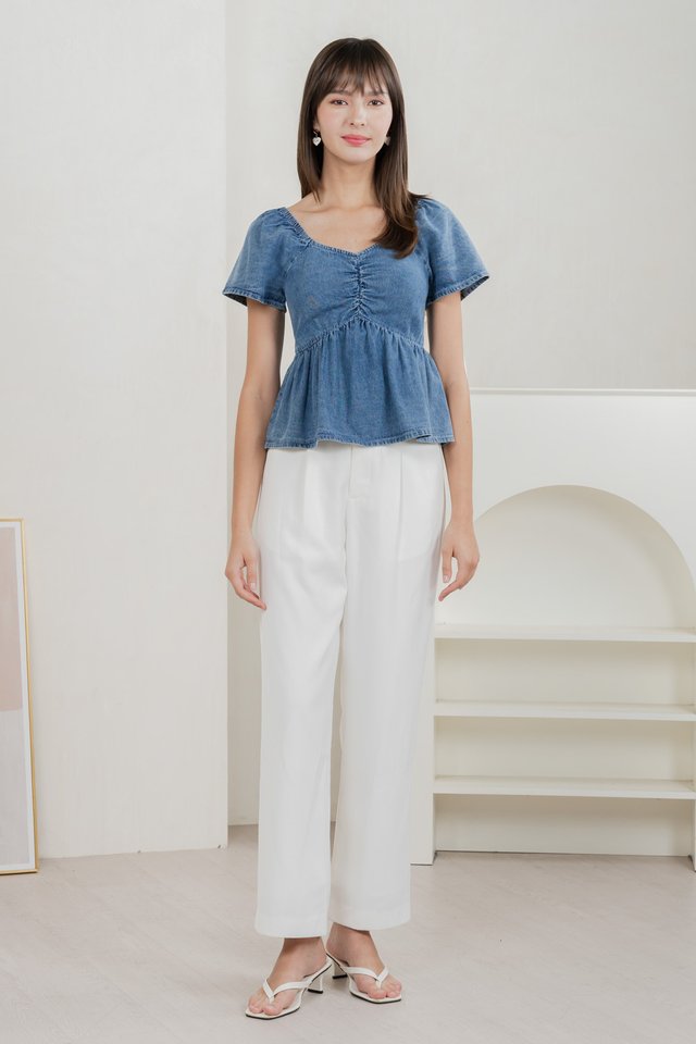 Dainty Denim Sweetheart Top In Dark Wash