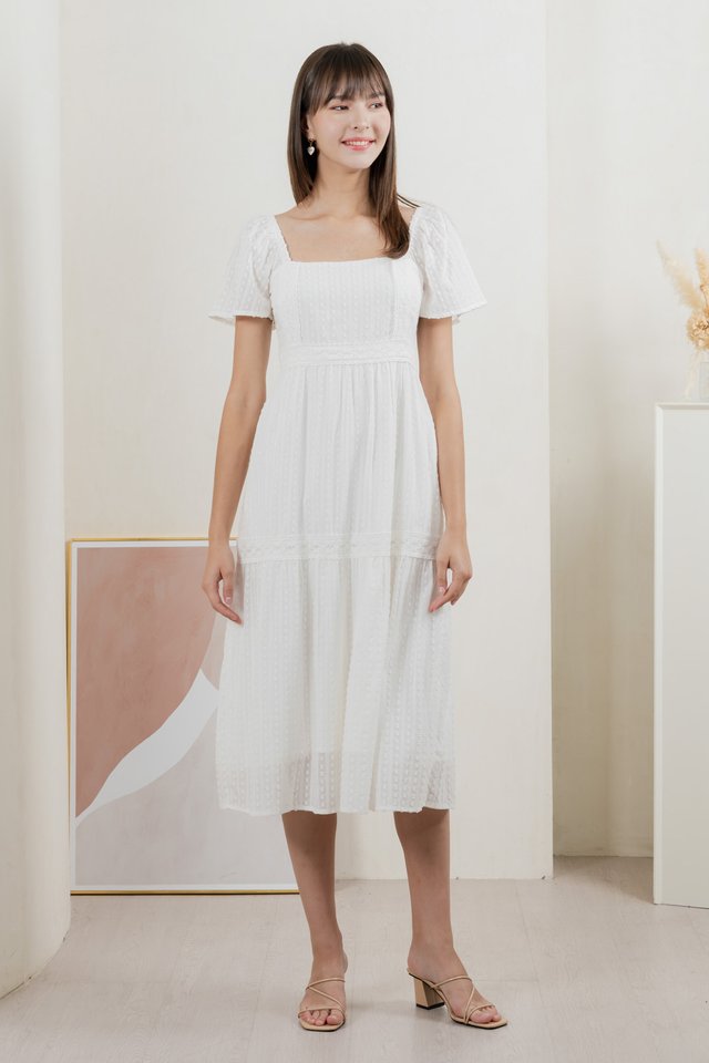 Saskia Crochet Midi Dress In White