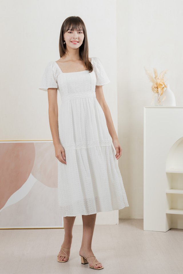 Saskia Crochet Midi Dress In White