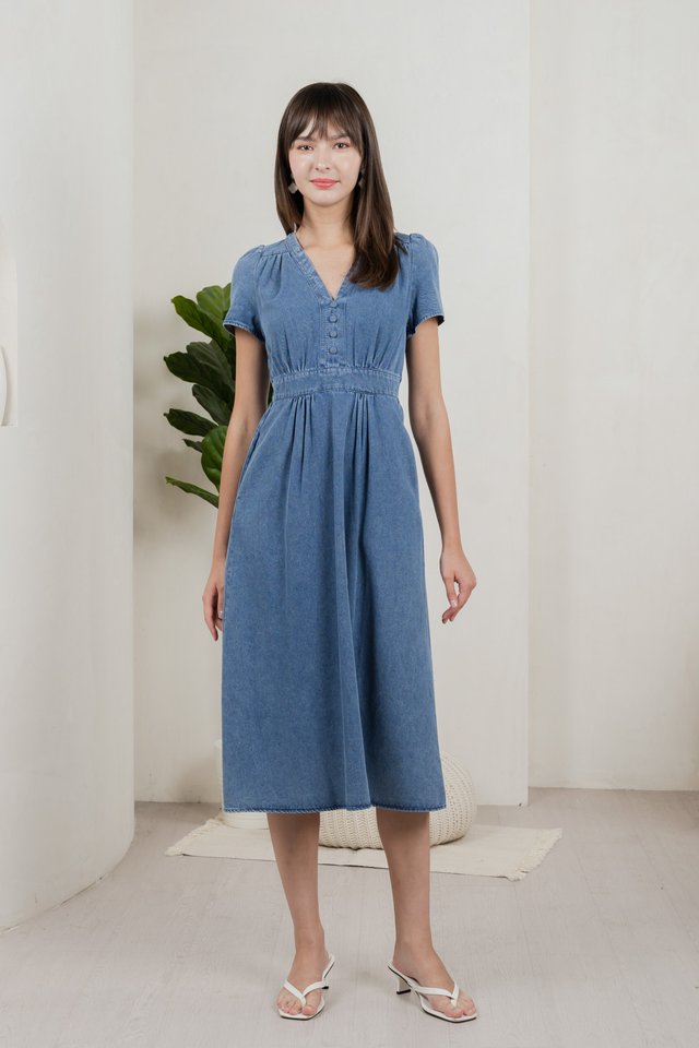 Delphine Denim Button Midi Dress