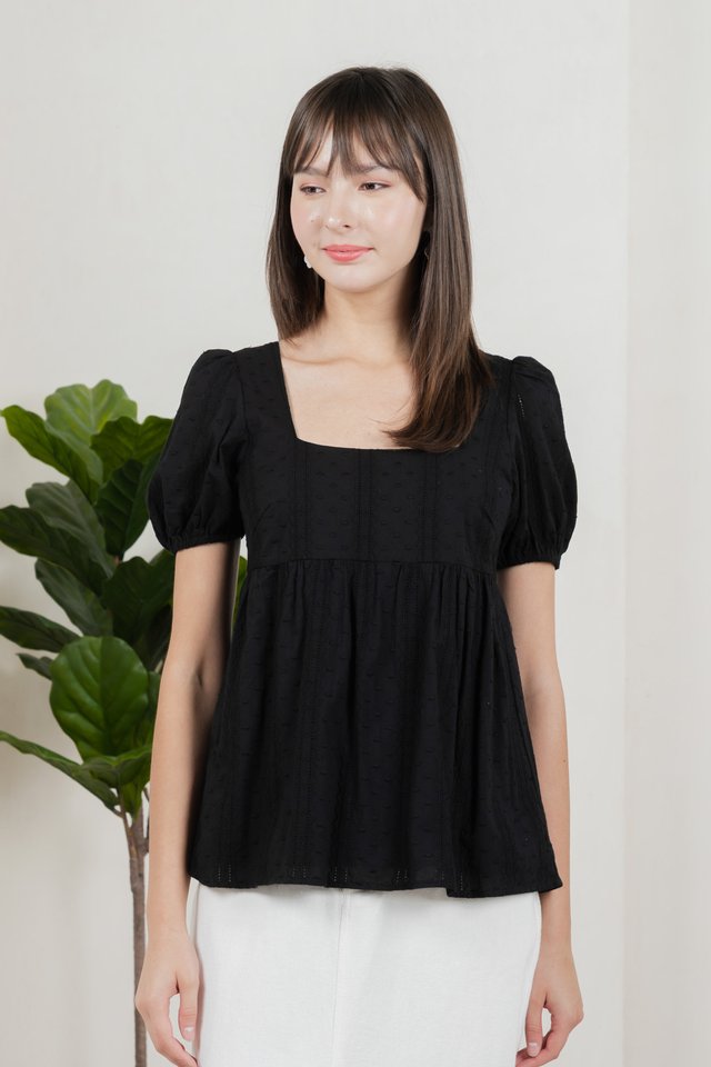 Eudora Swiss Dots Cotton Babydoll Top In Black