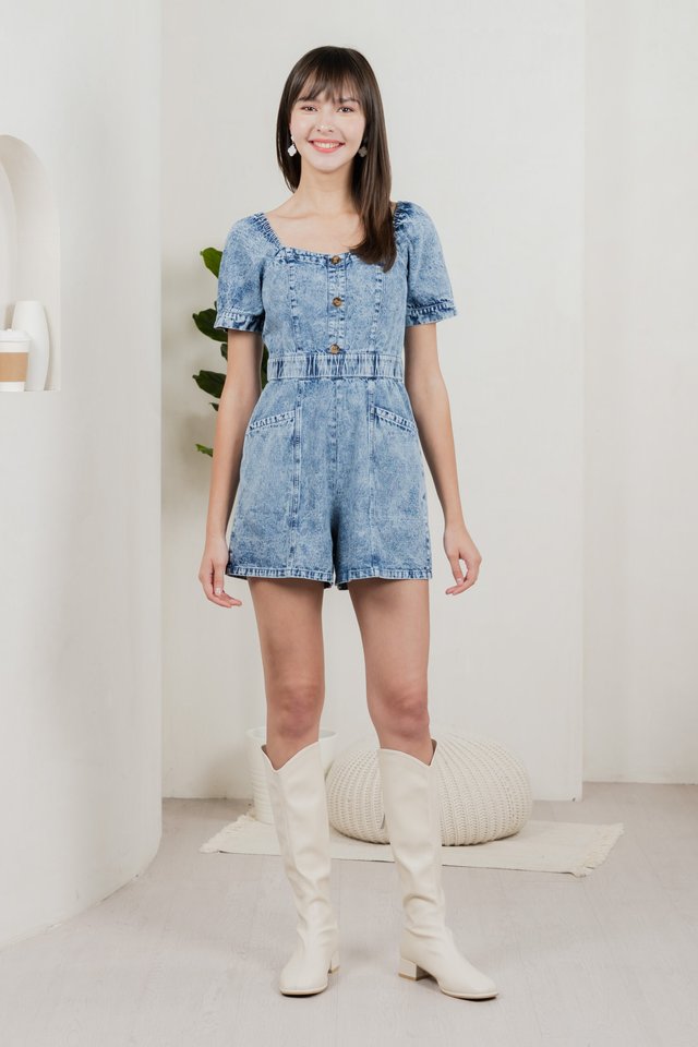 Decima Panelled Button Denim Romper